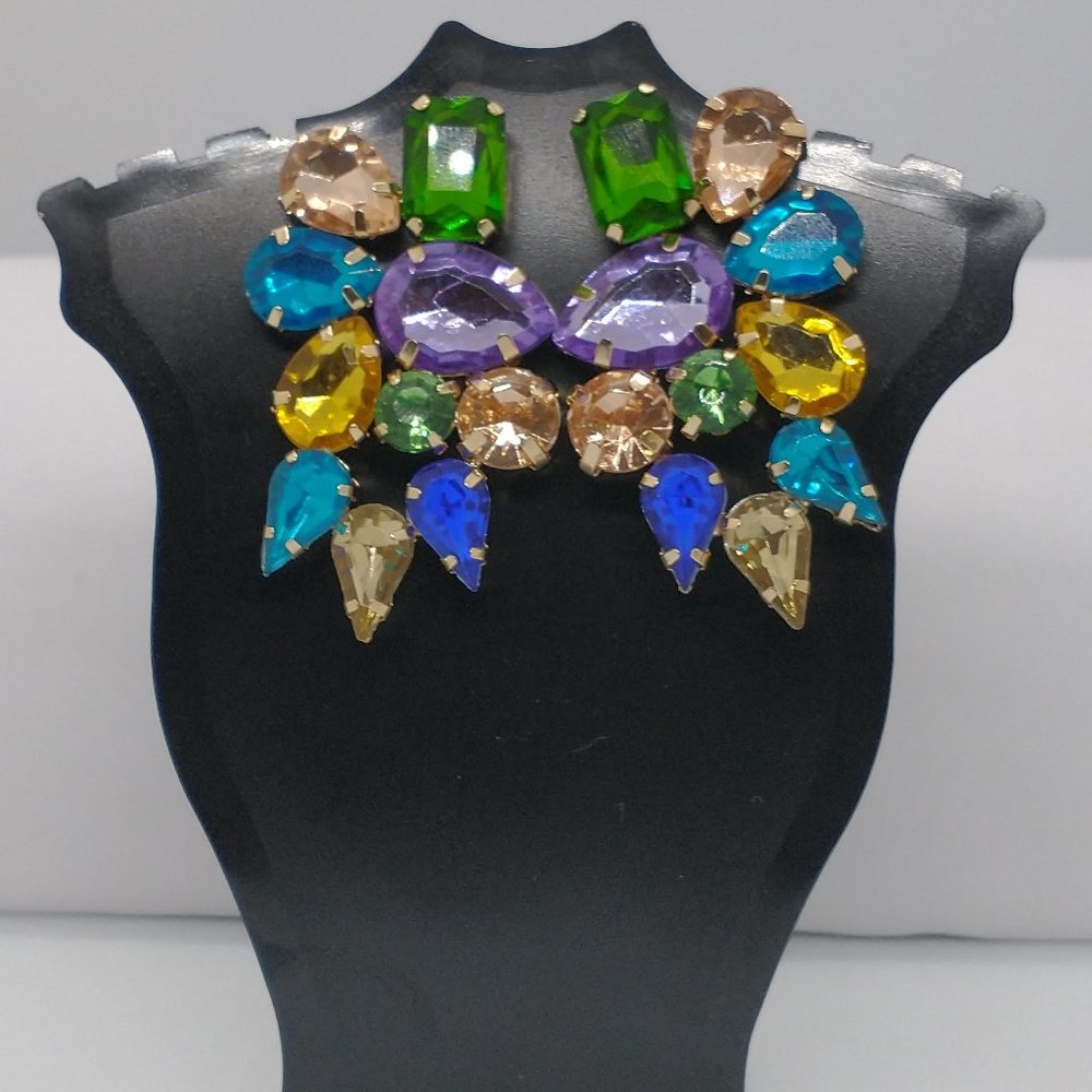 Earrings / Geometric Dangle Drop Earrings Multicolored Crystal Statement Jewelry